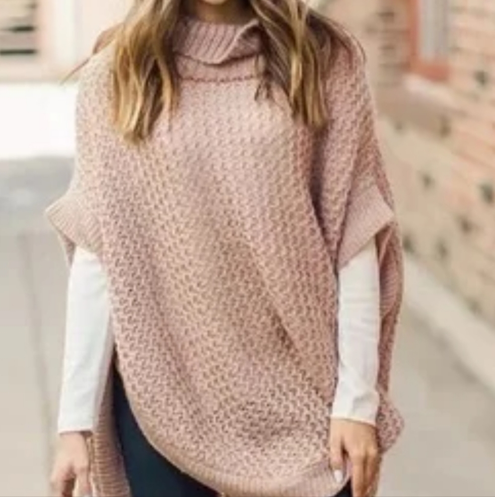 NWT Lauren Conrad Knit Gray Women's Cowl Neck Poncho